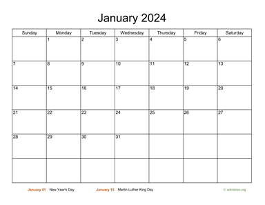 Basic Calendar for January 2024