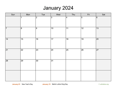 January 2024 Calendar with Weekend Shaded