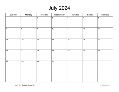 Basic Calendar for July 2024