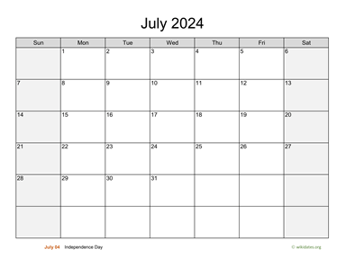 July 2024 Calendar with Weekend Shaded