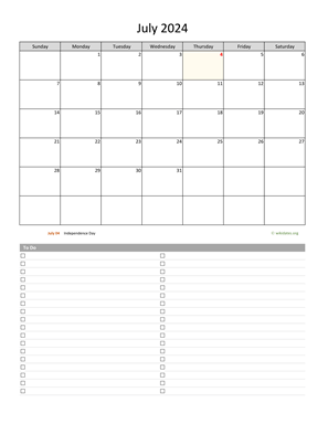 July 2024 Calendar with To-Do List