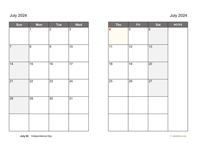 July 2024 Calendar on two pages