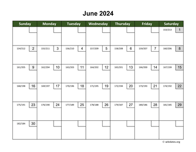 June 2024 Calendar with Day Numbers