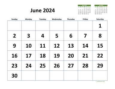 June 2024 Calendar with Extra-large Dates