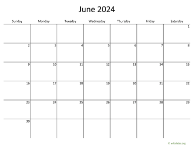 June 2024 Calendar with Bigger boxes