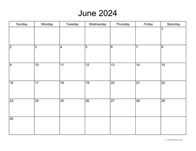 Basic Calendar for June 2024