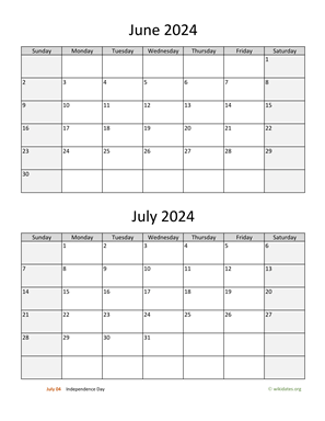 June and July 2024 Calendar Vertical