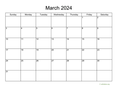 Basic Calendar for March 2024