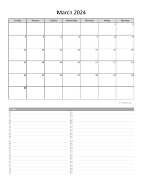 March 2024 Calendar with To-Do List