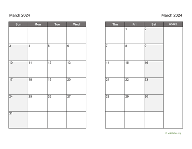 March 2024 Calendar on two pages