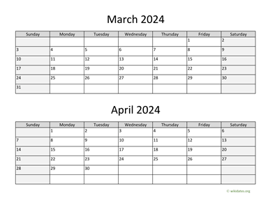 March and April 2024 Calendar Horizontal