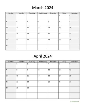 March and April 2024 Calendar Vertical