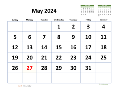 May 2024 Calendar with Extra-large Dates