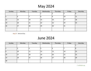 May and June 2024 Calendar | WikiDates.org