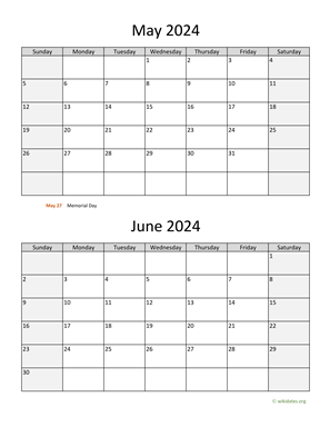 May and June 2024 Calendar Vertical