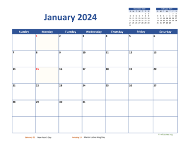 Monthly 2024 Calendar Classic