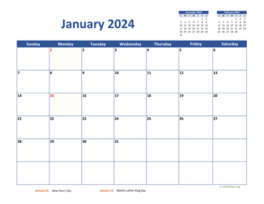 Monthly 2024 Calendar Classic | WikiDates.org