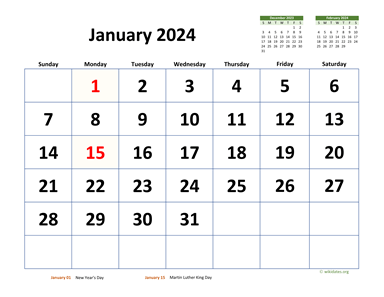 Monthly 2024 Calendar with Extra-large Dates