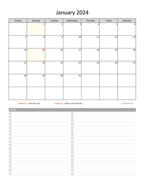 Monthly 2024 Calendar with To-Do List