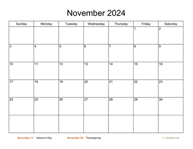 Basic Calendar for November 2024