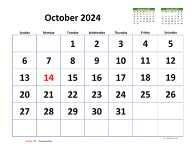 October 2024 Calendar with Extra-large Dates