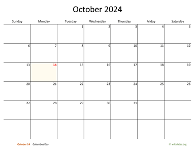 October 2024 Calendar with Bigger boxes
