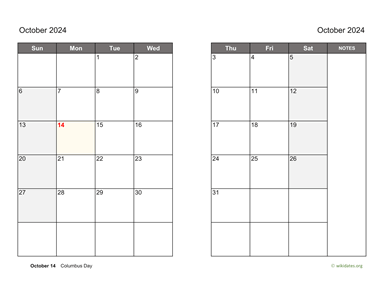 October 2024 Calendar on two pages