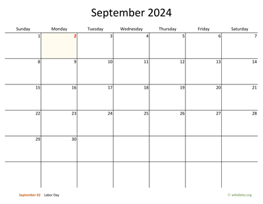 September 2024 Calendar with Bigger boxes