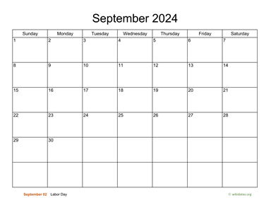 Basic Calendar for September 2024