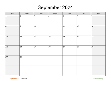 September 2024 Calendar with Weekend Shaded