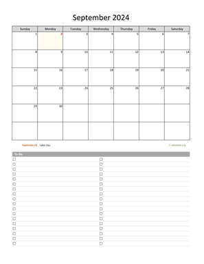 September 2024 Calendar with To-Do List