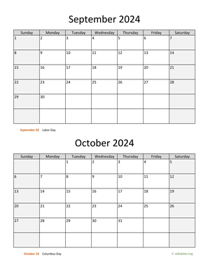 September and October 2024 Calendar Vertical