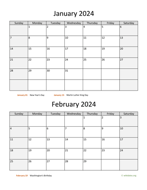 Two Months 2024 Calendar Vertical