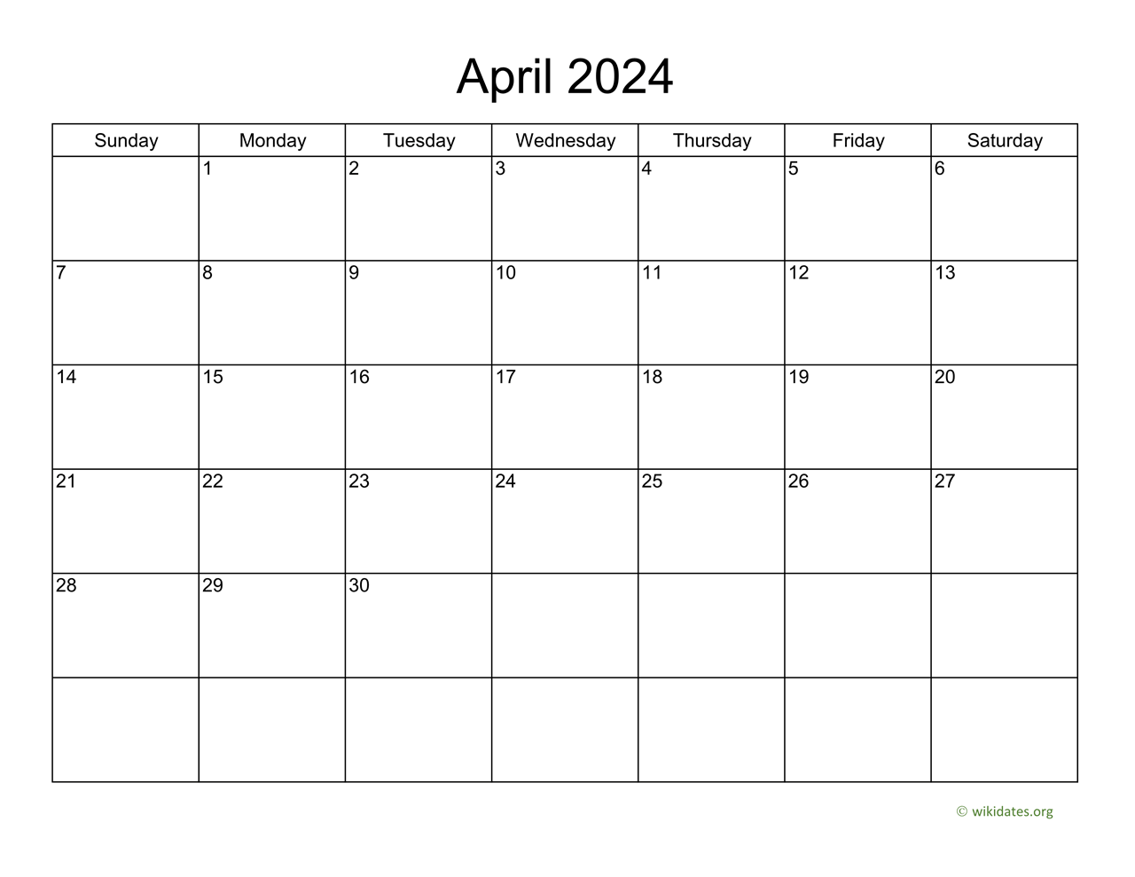 Basic Calendar for April 2024