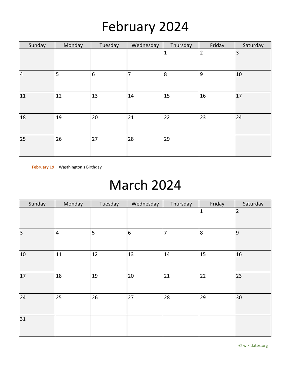 February and March 2024 Calendar