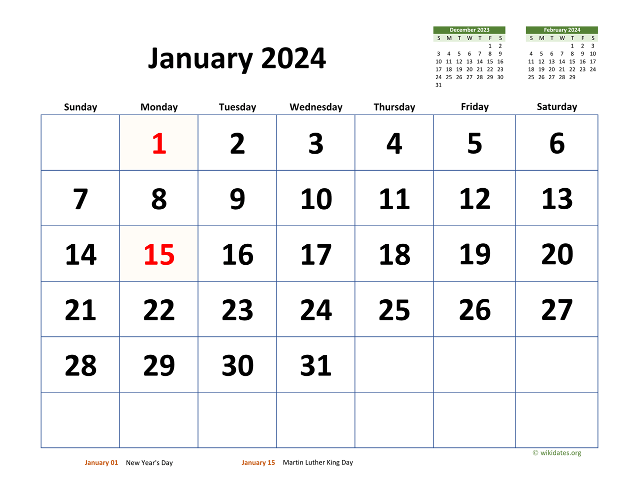 Free Calendar Printable January 2024