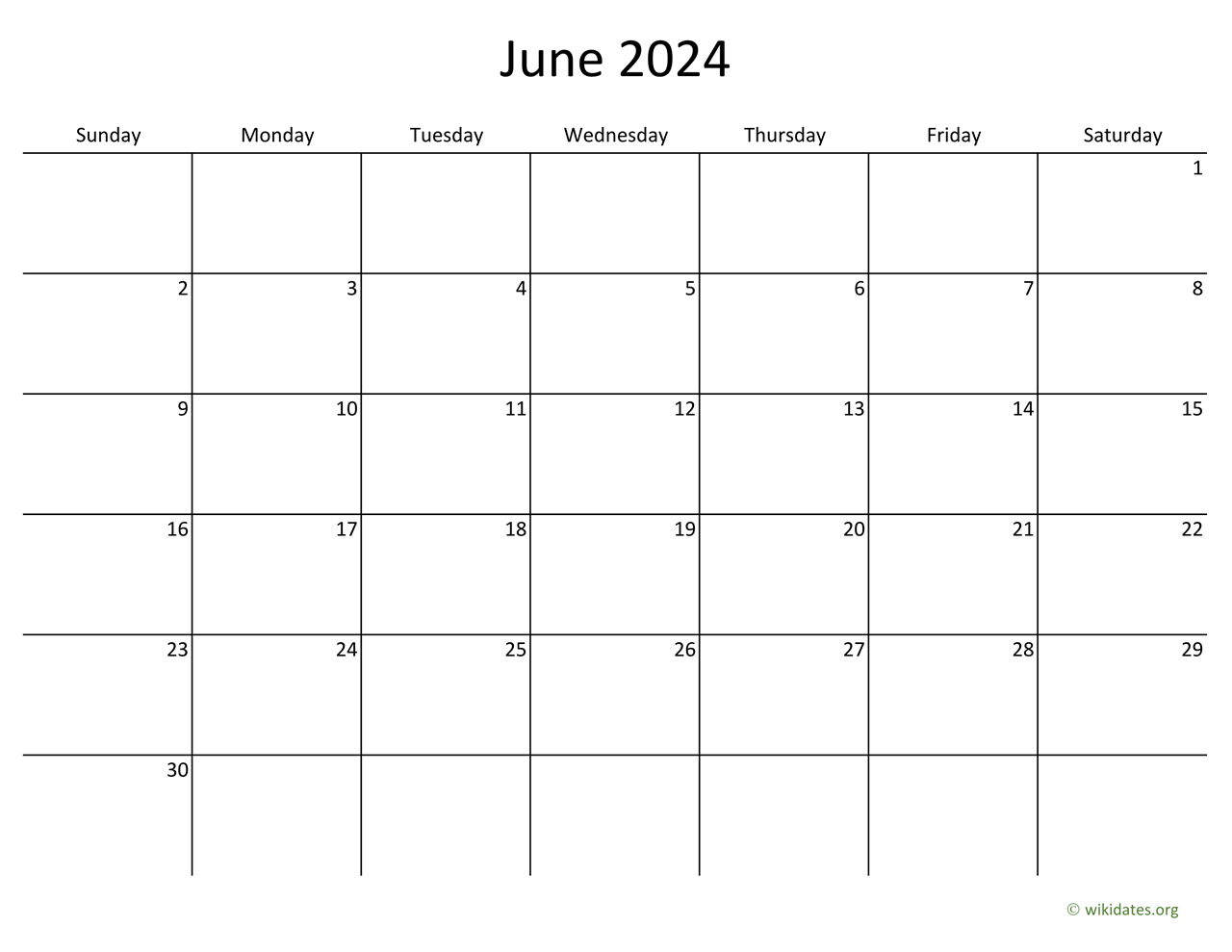 June 2024 Calendar with Bigger boxes