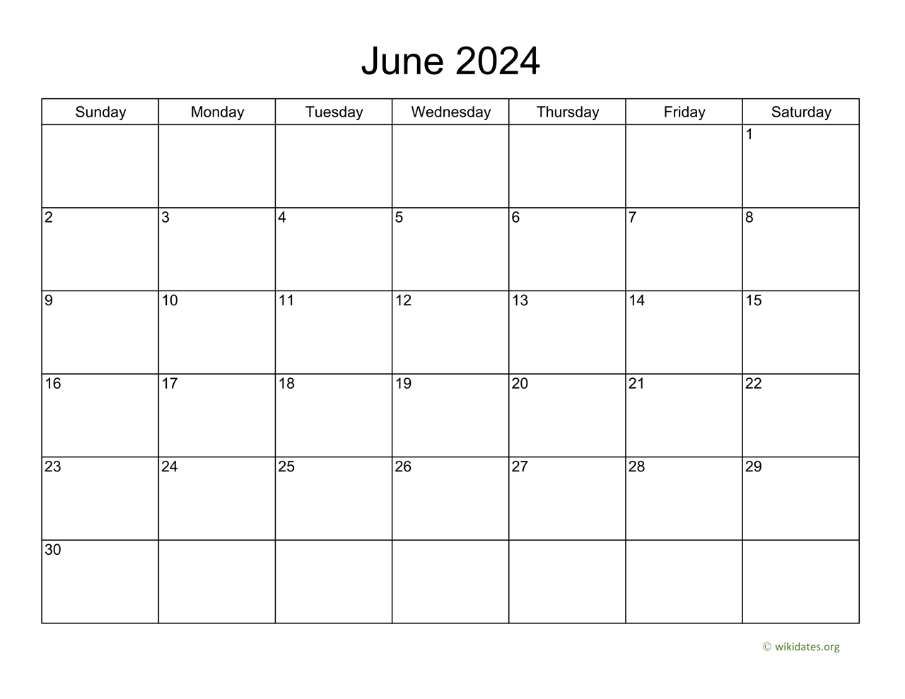 Basic Calendar for June 2024