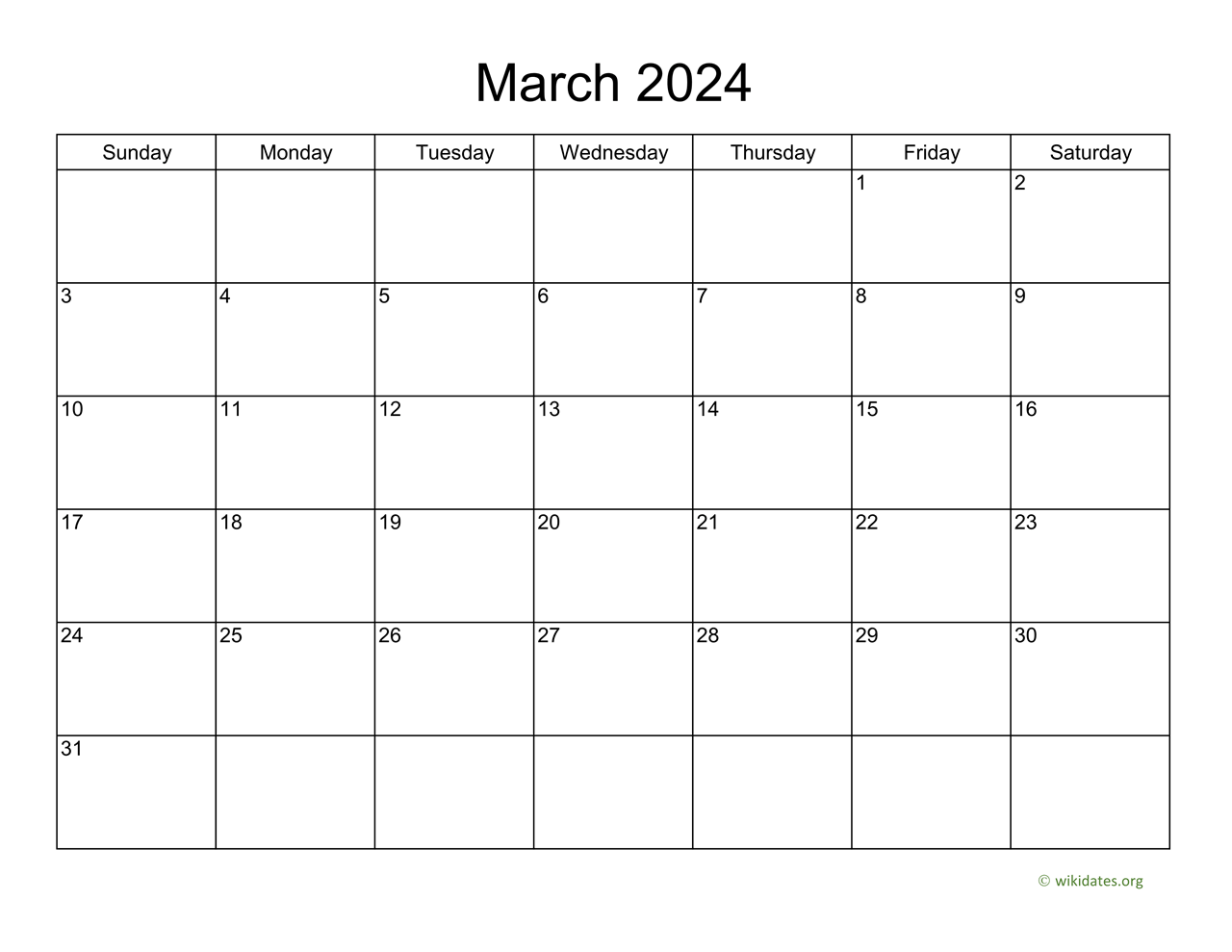 Basic Calendar for March 2024