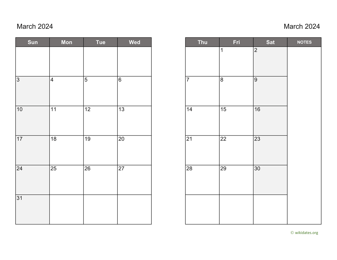 March 2024 Calendar on two pages