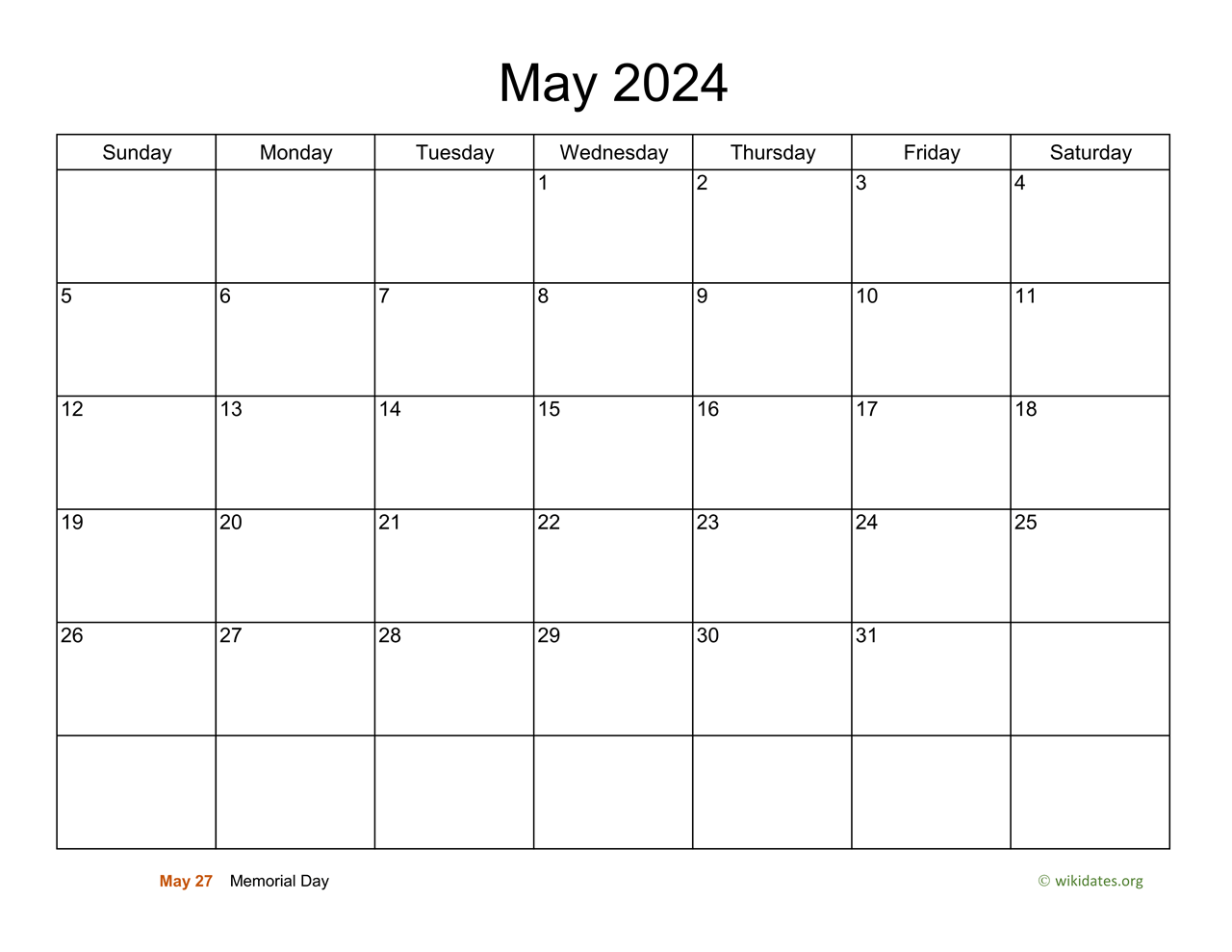 Basic Calendar for May 2024