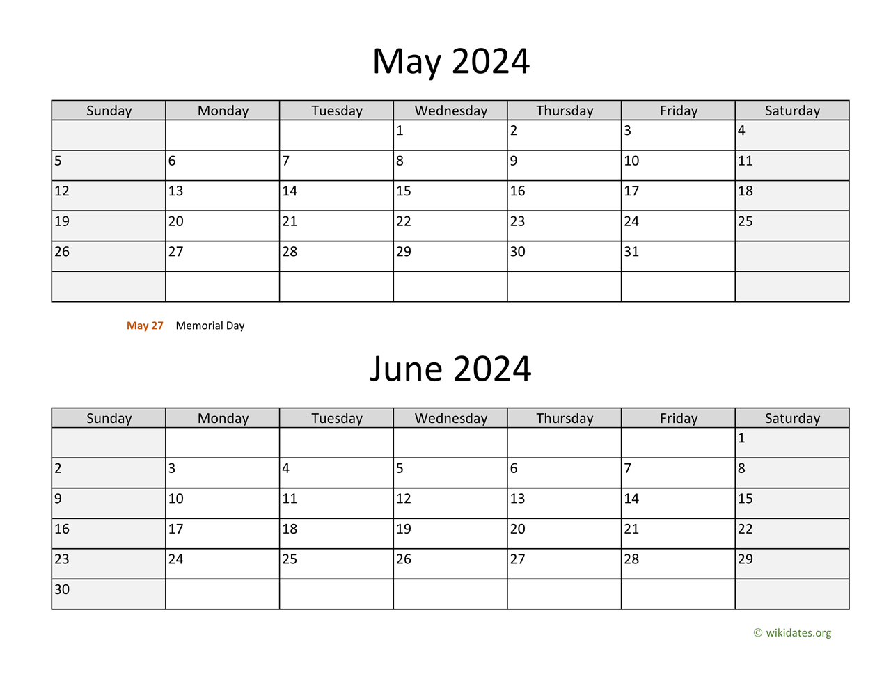 May And June 2024 Calendar