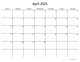 April 2025 Calendar with Bigger boxes