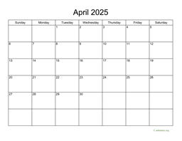 Basic Calendar for April 2025