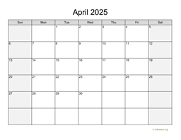 April 2025 Calendar with Weekend Shaded