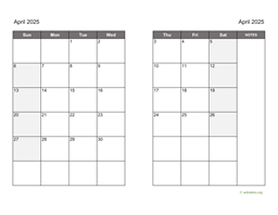 April 2025 Calendar on two pages