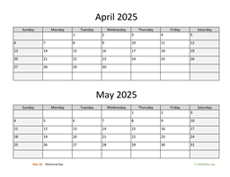 april and may 2025 calendar