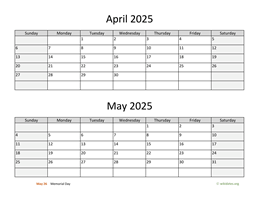 April and May 2025 Calendar