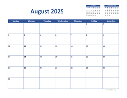 August 2025 Calendar Classic