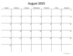 August 2025 Calendar with Bigger boxes